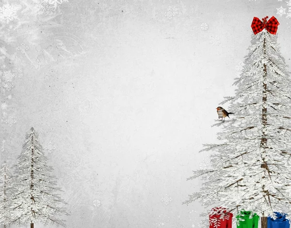 白色的圣诞树与鸟和弓 — 图库照片