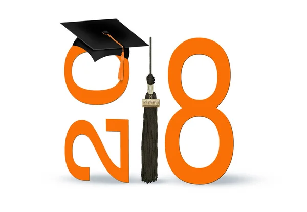 Graduación con naranja 2018 y sombrero negro y borla — Foto de Stock