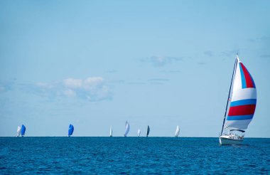 yelkenli ile yaz regatta Michigan Gölü üzerinde spinnakers