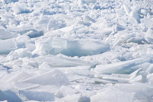 Chunky Ledu Kusů Vodě Jezera Michigan — Stock fotografie