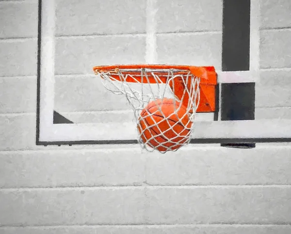 具有印象派效应和选择性色彩的篮网篮球 — 图库照片