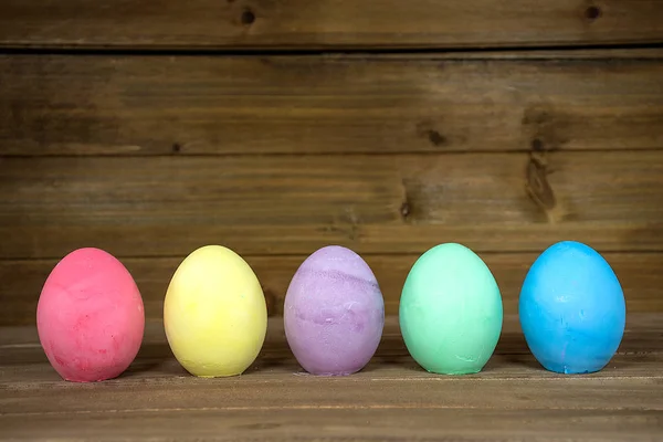 Row Colorful Easter Eggs Wood — Stock Photo, Image