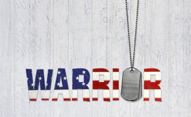 Amerikan bayrağı desen badanalı ahşap üzerine metinde savaşçı ile askeri Künye