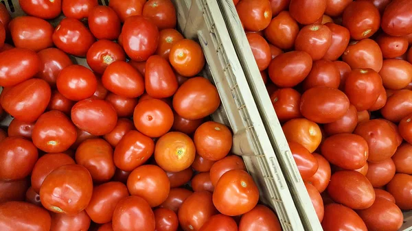 Close Cherry Tomatoes Produce Bin Market — Stock Photo, Image