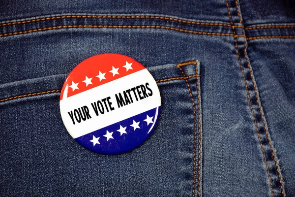 Close Usa Campaign Election Vote Button Blue Jean Pocket — Stock Photo, Image