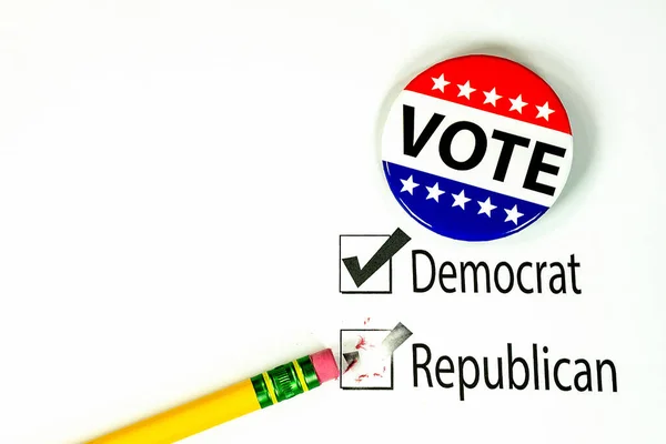 Voting Ballot Yellow Pencil Eraser White Background — Stock Photo, Image