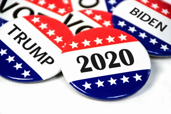 Fechar Botões Campanha Eleitoral Americana Para Eleição Presidencial 2020 — Fotografia de Stock