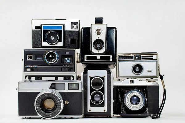 Coleção Câmeras Retro Fundo Isolado — Fotografia de Stock