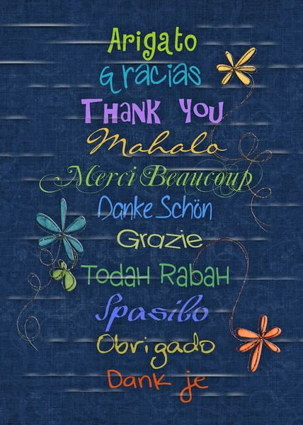 Thank You Text Various Foreign Languages Dark Blue Cracked Background — Stock Photo, Image