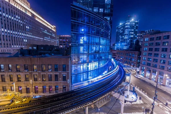 Chicago treno in centro tracce luminose — Foto Stock