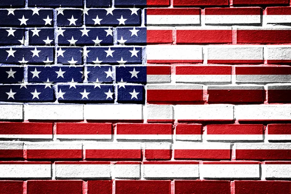 Vintage bir görünüm tuğla zemin üzerine Amerikan bayrağı