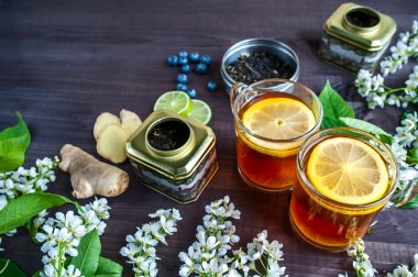 Çay, metin, karanlık için yer ile arka plan tema. Siyah çay