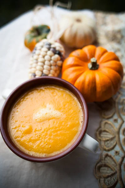 Pumpkin, corn, pumpkin soup — Stock Photo, Image