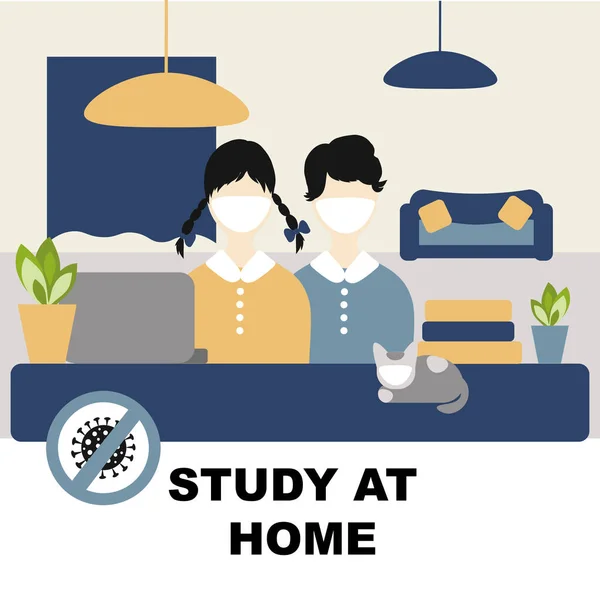 Coronavirus Study Home Concept Scuola Chiusura Quarantena Coronavirus 2019 Ncov — Vettoriale Stock