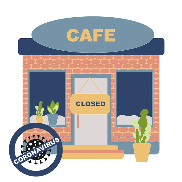 Векторное Закрытие Кафе Карантин Коронавируса Концепции Кафе Ресторан Закрытой Тарелкой — стоковый вектор