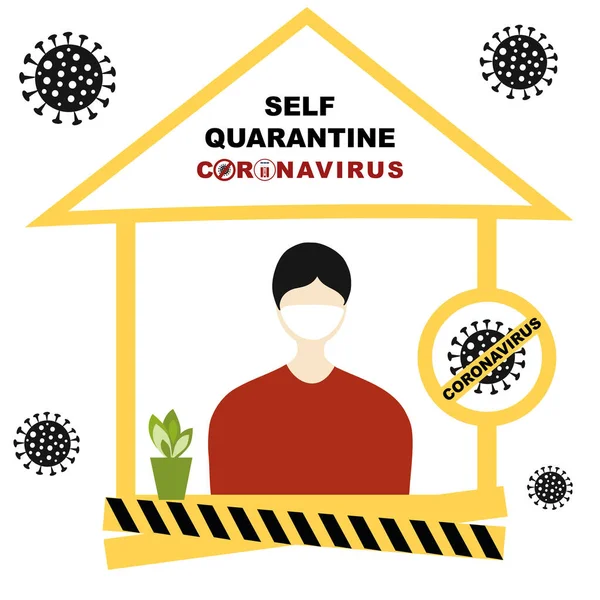 Resta Casa Self Quarantine Coronavirus Segno Pandemia Persone Maschera Medica — Vettoriale Stock