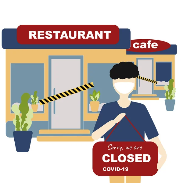 Vector Closing Cafe Resteurant Everyone Quarantine Coronavirus Concept Cafe Restaurant — Stock Vector