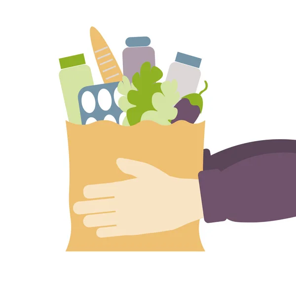 Παράδοση Της Έννοιας Των Τροφίμων Vector Χέρια Κρατήστε Την Τσάντα — Διανυσματικό Αρχείο