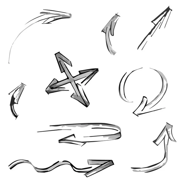 Ensemble de vecteurs flèches style dessin animé brossé à la main — Image vectorielle