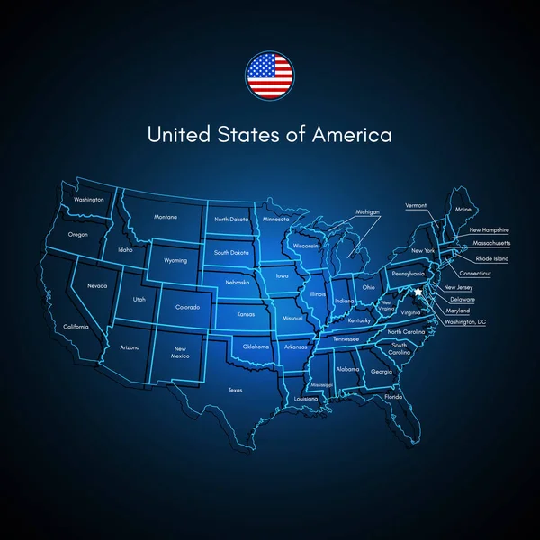 United States Of America Map. EE.UU. Techno Vector . — Vector de stock