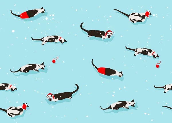 Siamese kat patroon vrolijk kerstfeest Nieuwjaar Snowy — Stockvector