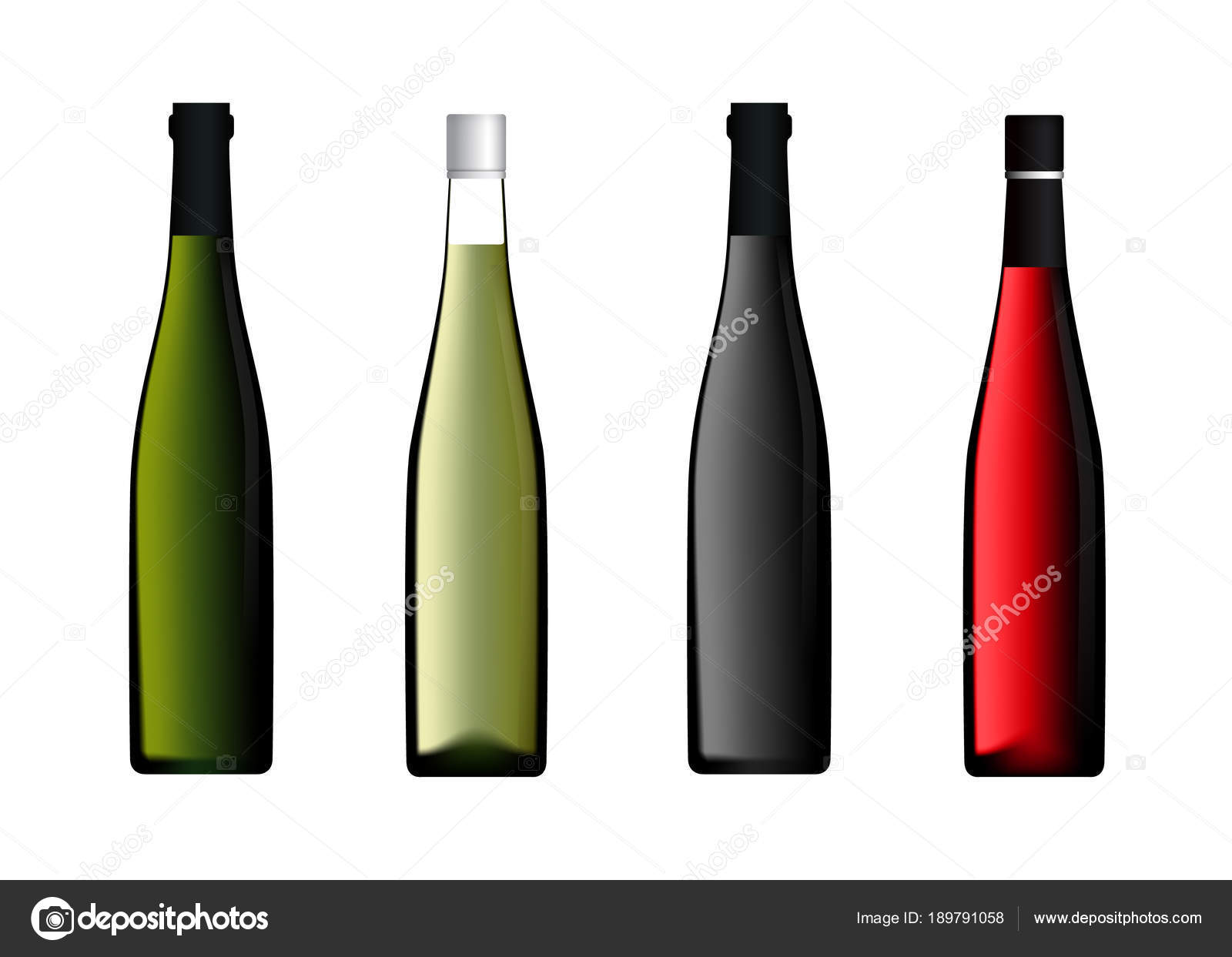 Download Wine Bottle Set In Red Green White Color Vector Vector Image By C Anachoreta Vector Stock 189791058