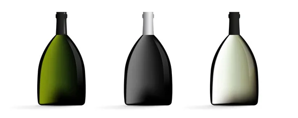 Sada lahví vína ve vektoru černé zelené bílé barvy — Stockový vektor
