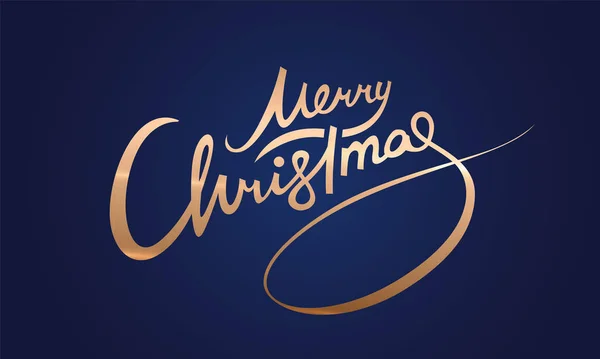 Merry Christmas Lettering Złota tekstura na niebiesko — Wektor stockowy