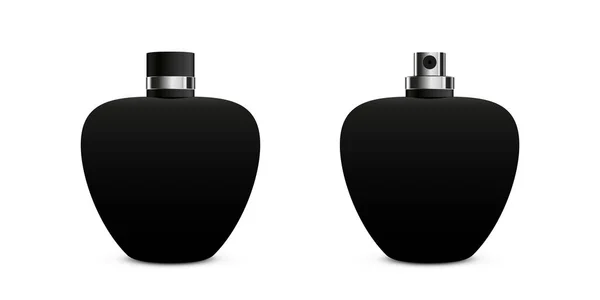 Botella negra spray conjunto aroma sabor producto burla — Vector de stock