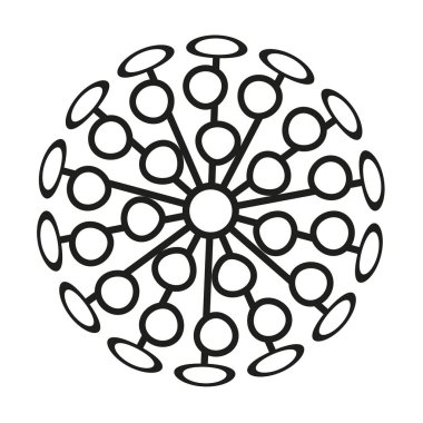 Virüs basit küre amblemi. Grafik mikrop logosu. Doğrusal sembol. Bir organizmanın mikroskobik görüntüsü. Enfeksiyonun yuvarlak şekli beyaza izole edilmiş. Vektör illüstrasyonu.