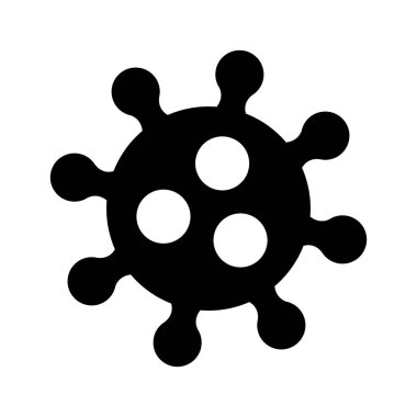 Corona virüsü işareti. Grafik mikrop logosu izole edildi. Coronaviridae siyah şekil sembolü. Bir organizmanın mikroskobik görüntüsü. Enfeksiyon salgını tehlike simgesi. Karantina vektör çizimi.