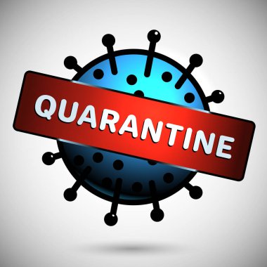 Coronavirus işareti. Grafik mikrop logosu. Corona virüsü sembolü, gerçekçi ışık ile. Bir organizmanın mikroskobik görüntüsü. Enfeksiyon salgını tehlike simgesi. Metin ile karantina vektör çizimi.