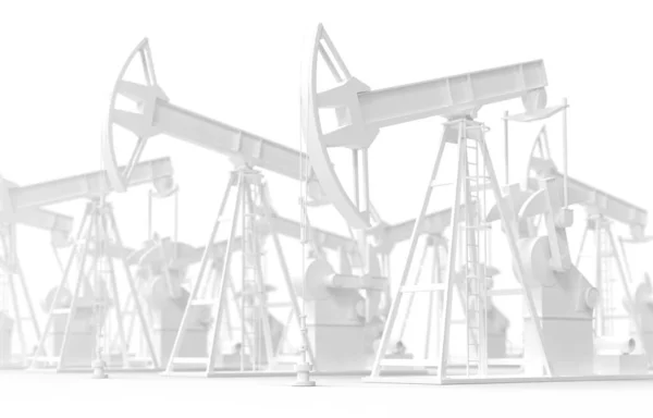 オイルポンプジャック 石油産業機器は白い背景で隔離されています エネルギー産業の概念 燃料工場3Dレンダリング可視化 現代の制作ポスター 油田開発 — ストック写真