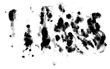 Grunge kuru mürekkep desenli el fırçası. Vektör çizimi. Soyut kirli baskı. Beyaz kağıtta siyah leke ve siluet. Üst üste koy, kentsel retro filtreyi çoğalt. Etkileyici desenli arkaplan.
