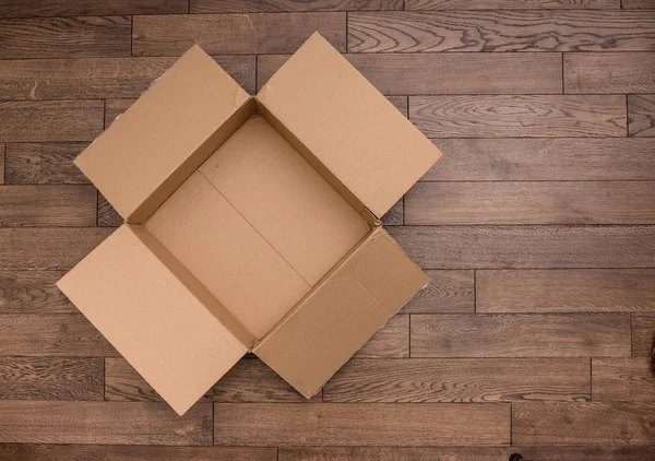 Empty wooden box on the table — Stock Photo, Image