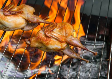 ızgara tavuk bıldırcınlar bir restoranda