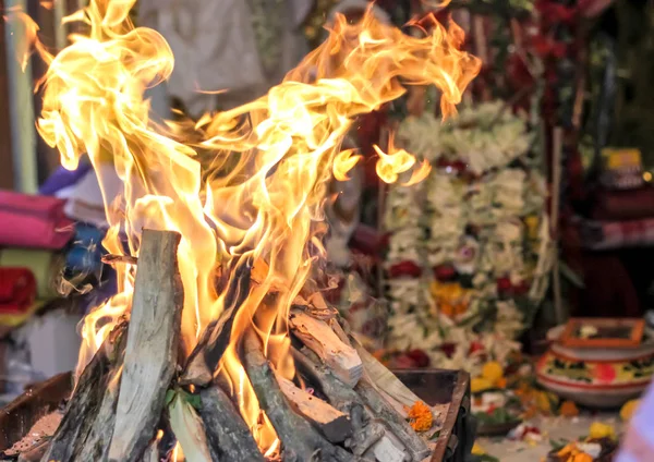 Fire yajna worship indian ritual cultural indian god godess idol — Stock Photo, Image