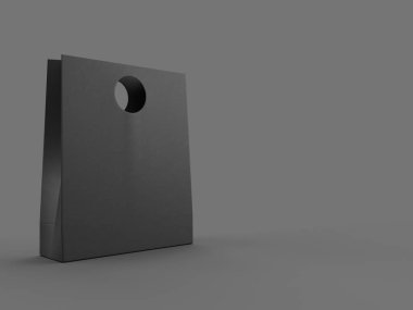 a black matte shopping bag mockup in a grey background.3d rendered illustration. copy space for text