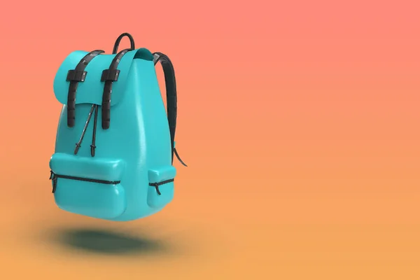 3D-Rendering einer in der Luft schwebenden Tasche aus Cyanleder auf orangefarbenem Hintergrund mit Platz für Text.travel-Verpackungskonzept — Stockfoto