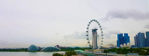Panorama singapurského města během dne zobrazující singapurský leták a zahrady u zátoky — Stock fotografie