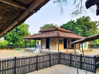 2 Ekim 2019, Sevagram, Hindistan - Sevagram 'da Mahatma Gandhi' nin Sevagram 'daki kulübelerinin ve kulübelerinin manzarası