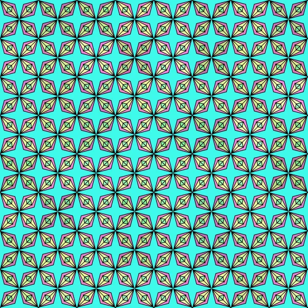 织物几何菱形无缝线图案重复和青色网状背景设计 — 图库照片