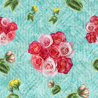 Geometrik desenli arkaplanlı tekstil dikişsiz çiçek deseni.