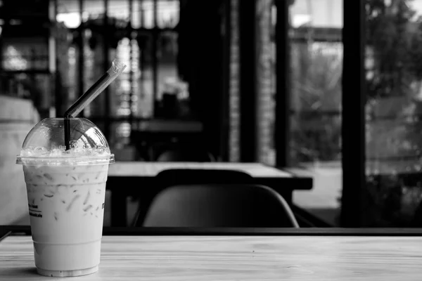 Ice Latte Coffee Wood Black White — стоковое фото