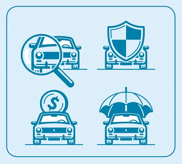 Zestaw ikon samochodowych do zakupu ubezpieczenia — Wektor stockowy