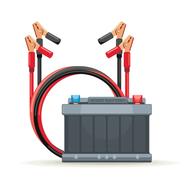 Start Battery of Car and Jump Cables Stock Illustration