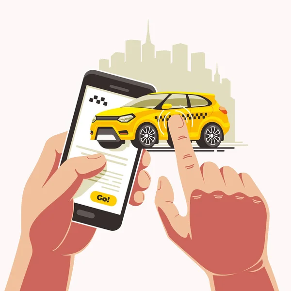 Commandez Une Voiture Taxi Jaune Une Application Sur Smartphone Une Vecteur En Vente