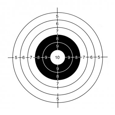 Eğitim için yuvarlak siyah beyaz hedef doğruluk vurdu. Doğru çekim - ateş açılması. Spor ve yarışmalar. Beyaz arka plan üzerinde izole.