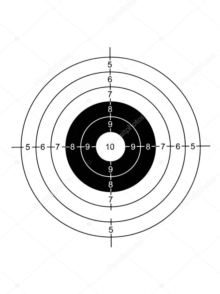 Round black and white target for training hit accuracy. Accurate shooting - sniping. Sports and competitions. Isolate on the white background.