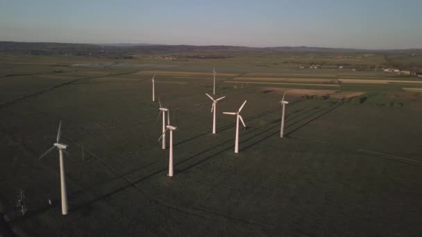Gyor Region Hungary April 2018 Wind Power Station Sunset Drone — Stock Video